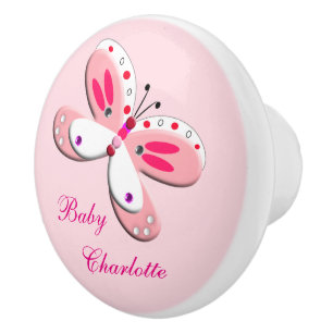 Baby Pink Cute Whimsy Butterfly Personalized Ceramic Knob