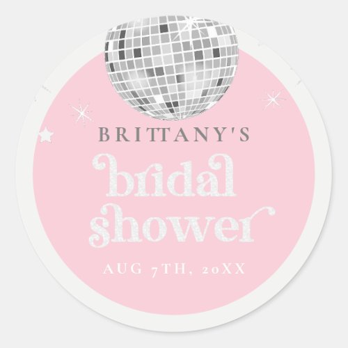 Baby Pink Disco Bridal Shower Circle Classic Round Sticker