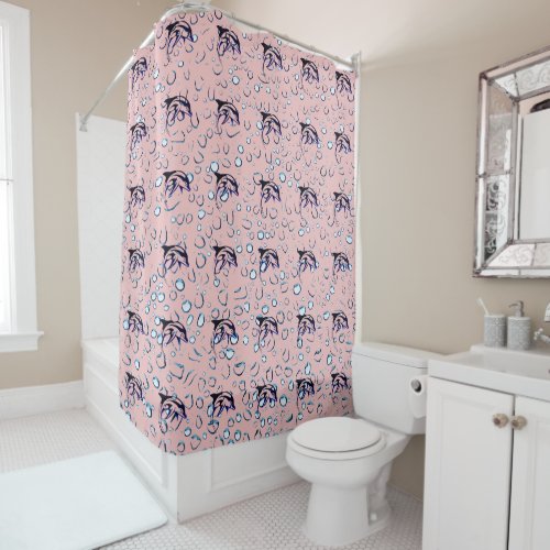 Baby Pink _ Dolphin Life _ Grey Shower Curtain