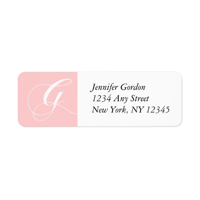 Baby Pink Elegant Monogram G Return Adress Label (Front)