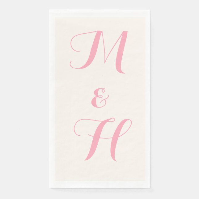 Baby Pink Elegant Wedding Initials | Ivory Paper Guest Towels (Front)