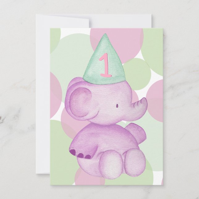 Baby Pink Elephant 1st Birthday Party Invite (Front)