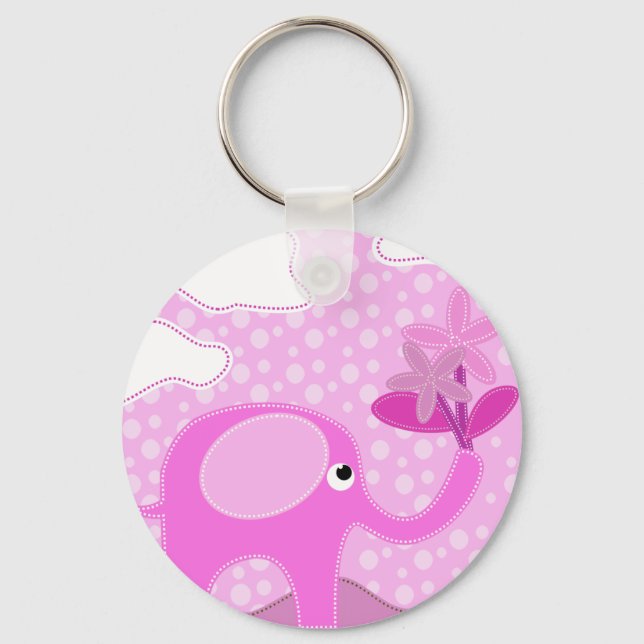 Baby Pink Elephant and Flowers Keychain (Front)
