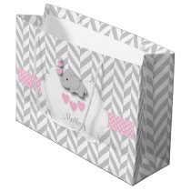 Baby Pink Elephant 🐘 Design - Baby Girl Shower Large Gift Bag