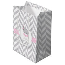 Baby Pink Elephant Design - Baby Girl Shower Medium Gift Bag