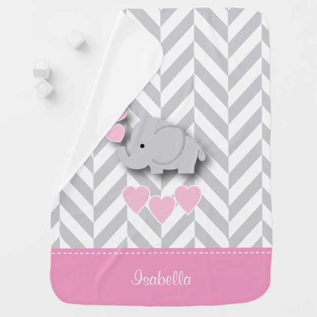 Baby Pink Elephant Design Swaddle Blanket (In Situ)