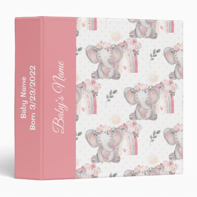 Baby Pink Elephant Infant Shower Photos 3 Ring Binder (Front/Spine)