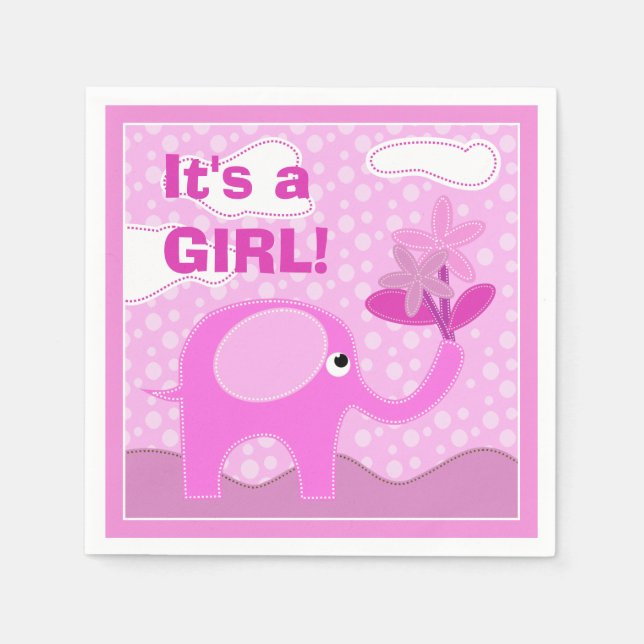 Baby Pink Elephant It's a Girl Baby Shower Napkins (Front)