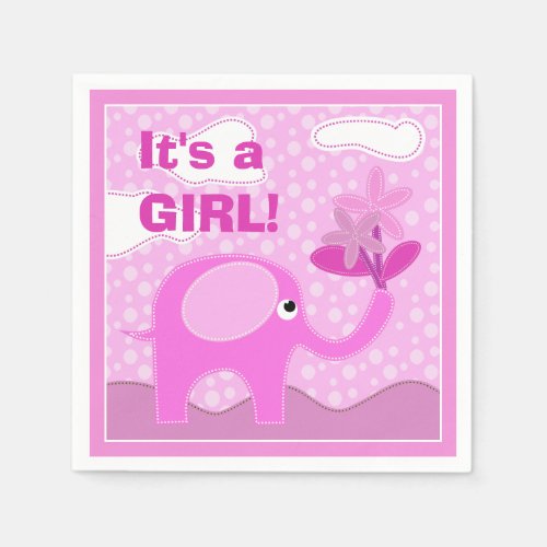 Baby Pink Elephant Its a Girl Baby Shower Napkins