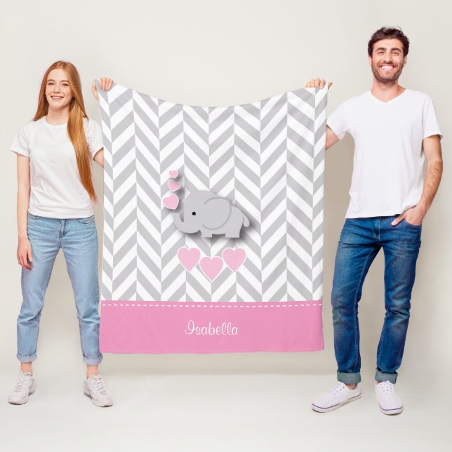 Baby Pink Elephant - Personalize Fleece Blanket (In Situ)