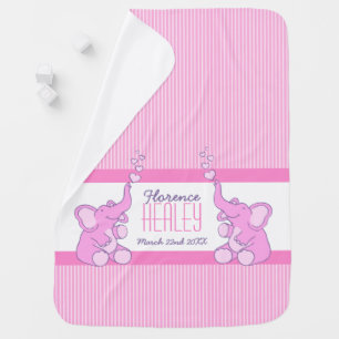 Baby pink elephants candy stripe name birth blanket
