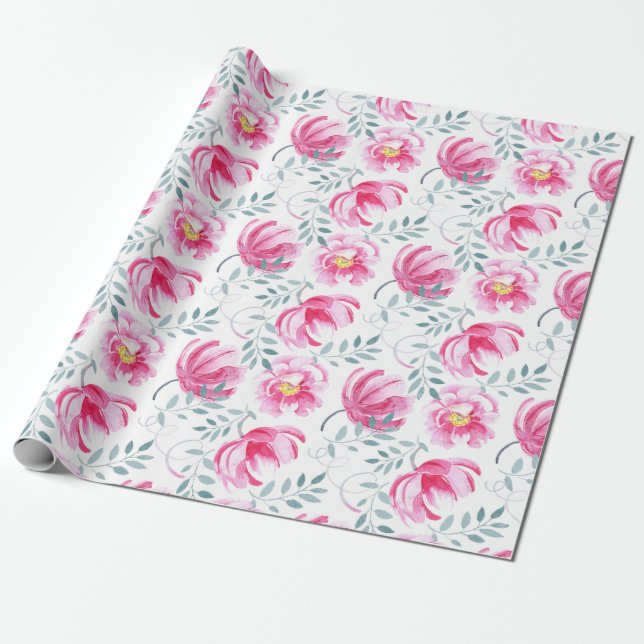 Baby Pink English Roses Wrapping Paper (Unrolled)