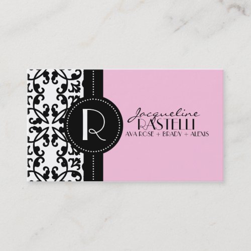 Baby Pink Estate Damask Mommy Calling Card / Business Card Template