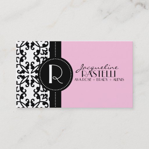 Customizable Baby Pink Estate Damask Mommy Calling Card / Business Card Template