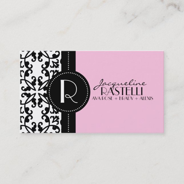 Baby Pink Estate Damask Mommy Calling Card / (Front)