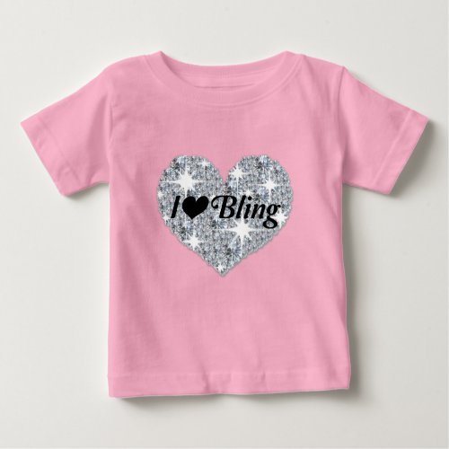 Baby Pink Faux diamond heart I Love Bling design Baby T_Shirt