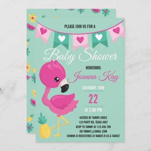 Baby Pink Flamingo Baby Shower Invitation