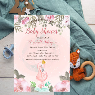 Baby Pink Flamingo Crown Floral Baby Shower Invitation
