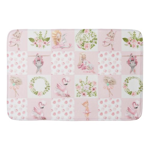 Baby Pink Floral Animals Quilt Nursery Pattern Bath Mat