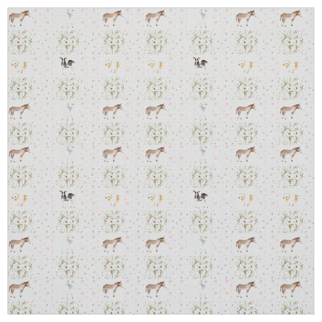 Baby Pink Floral Animals Quilt Nursery Pattern Fabric (Swatch)