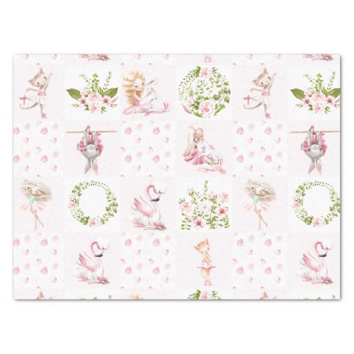 Baby Pink Floral Animals Quilt Nursery Pattern Tissue Paper