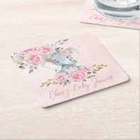 Baby Pink Floral Cute Elephant Baby Shower