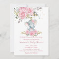 Baby Pink Floral Cute Elephant Girl Baby Shower Invitation | Zazzle