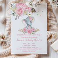 Baby Pink Floral Cute Elephant Girl Baby Shower