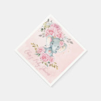 Baby Pink Floral Cute Elephants Twins Baby Shower