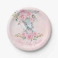 Baby Pink Floral Cute Elephants Twins Baby Shower