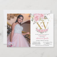 Baby Pink Floral Gold XV Quinceañera Quince Photo