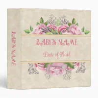 Pink Watercolor Floral Baby Girl Scrapbook 3 Ring Binder