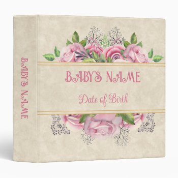 Baby Pink Floral Photo Album Customizable  3 Ring Binder by Precious_Baby_Gifts at Zazzle