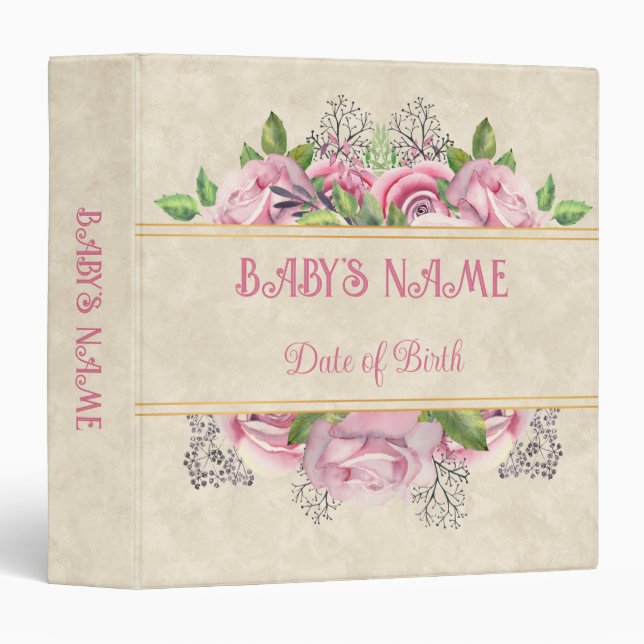 Baby Pink Floral Photo Album Customizable  3 Ring Binder (Front/Spine)