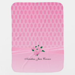 Baby Pink Geometric Designs with Pink Roses Stroller Blanket