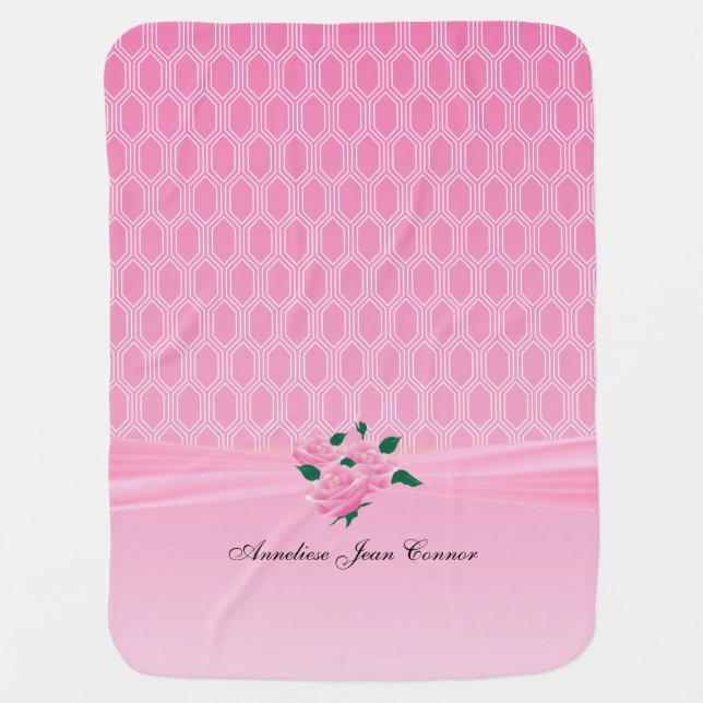 Baby Pink Geometric Designs with Pink Roses Stroller Blanket (Front)
