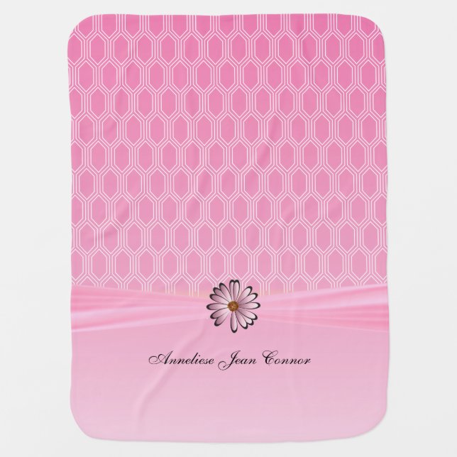 Baby Pink Geometric with Pink Daisy Baby Blanket (Front)