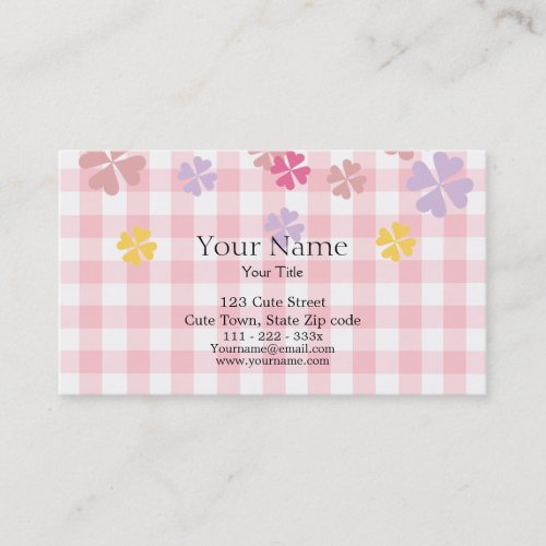 Baby Pink Gingham and Pastel Floral Business Card