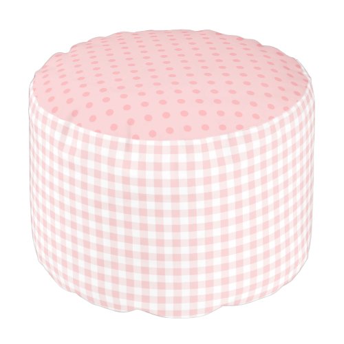 Baby Pink Gingham Check and Polka Dots _  Nursery Pouf
