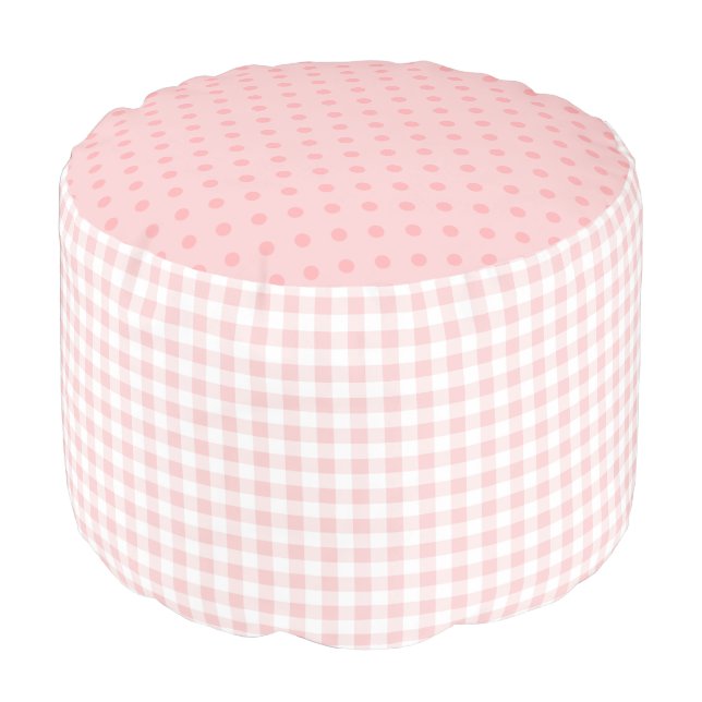 Baby Pink Gingham Check and Polka Dots -  Nursery Pouf (Angled Front)