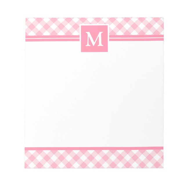 Baby Pink gingham check Monogram Notepad (Front)