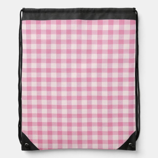 Baby Pink Gingham Drawstring Bag (Front)
