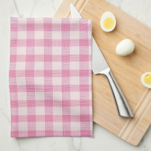 Baby Pink Gingham Fabric Pattern Kitchen Towel