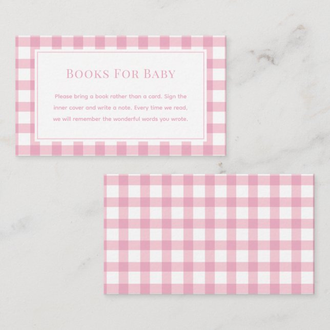 Baby Pink Gingham Girl Baby Shower Books For Baby Enclosure Card (Front/Back)