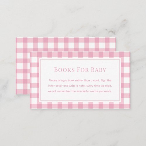 Baby Pink Gingham Girl Baby Shower Books For Baby Enclosure Card