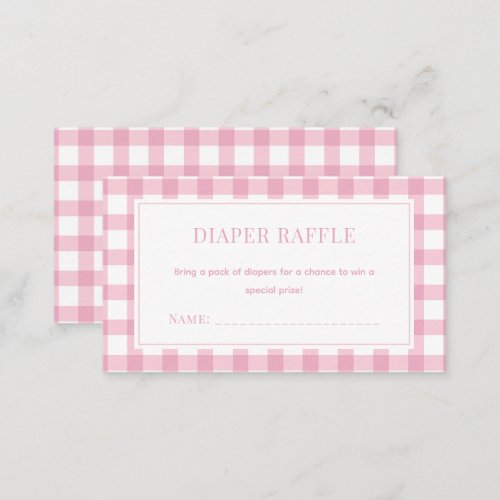 Baby Pink Gingham Girl Baby Shower Diaper Raffle Enclosure Card