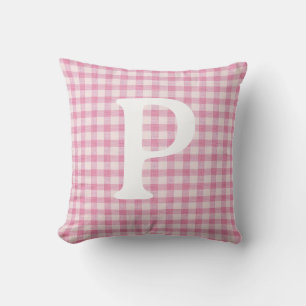 Baby Pink Gingham Initial Custom Throw Pillow