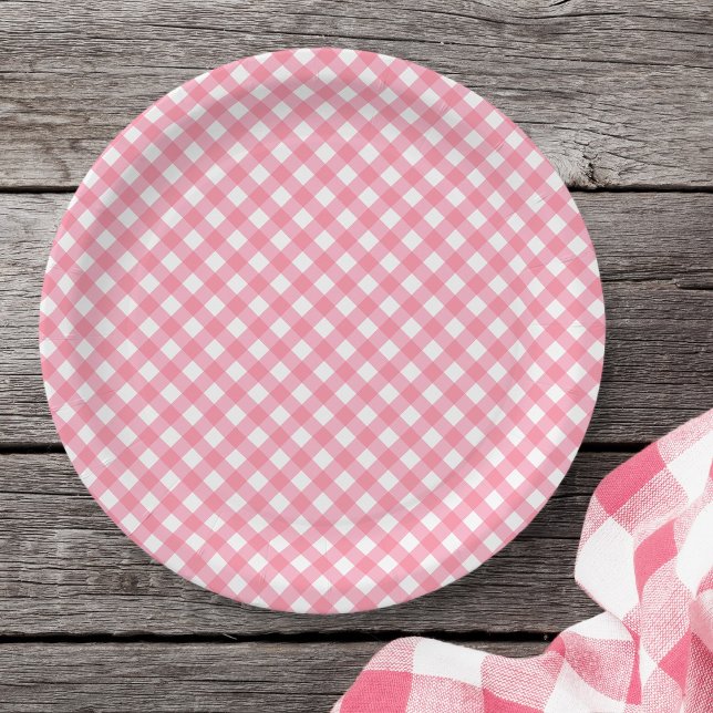 Baby Pink Gingham Paper Plates (Creator Uploaded)