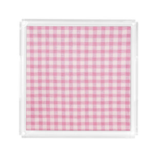 Baby Pink Gingham Pattern Acrylic Tray