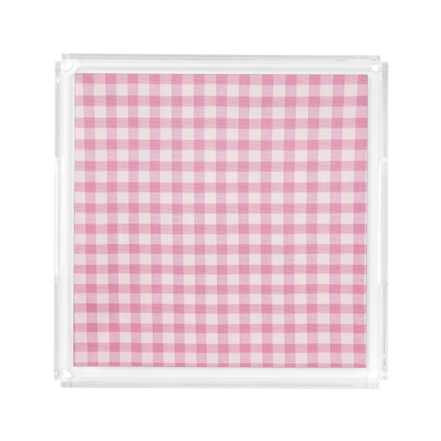 Baby Pink Gingham Pattern Acrylic Tray (Front)